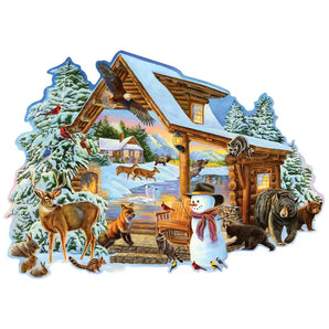 Winter Cabin Shaped Jigsaw Puzzle