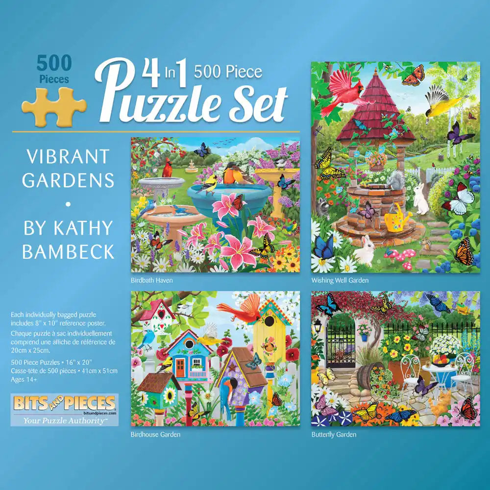 Vibrant Gardens: 4-in-1 Multipack Jigsaw Puzzle Set | Bits and Pieces