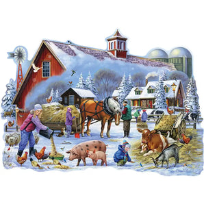 Winter on the Farm Shaped Jigsaw Puzzle