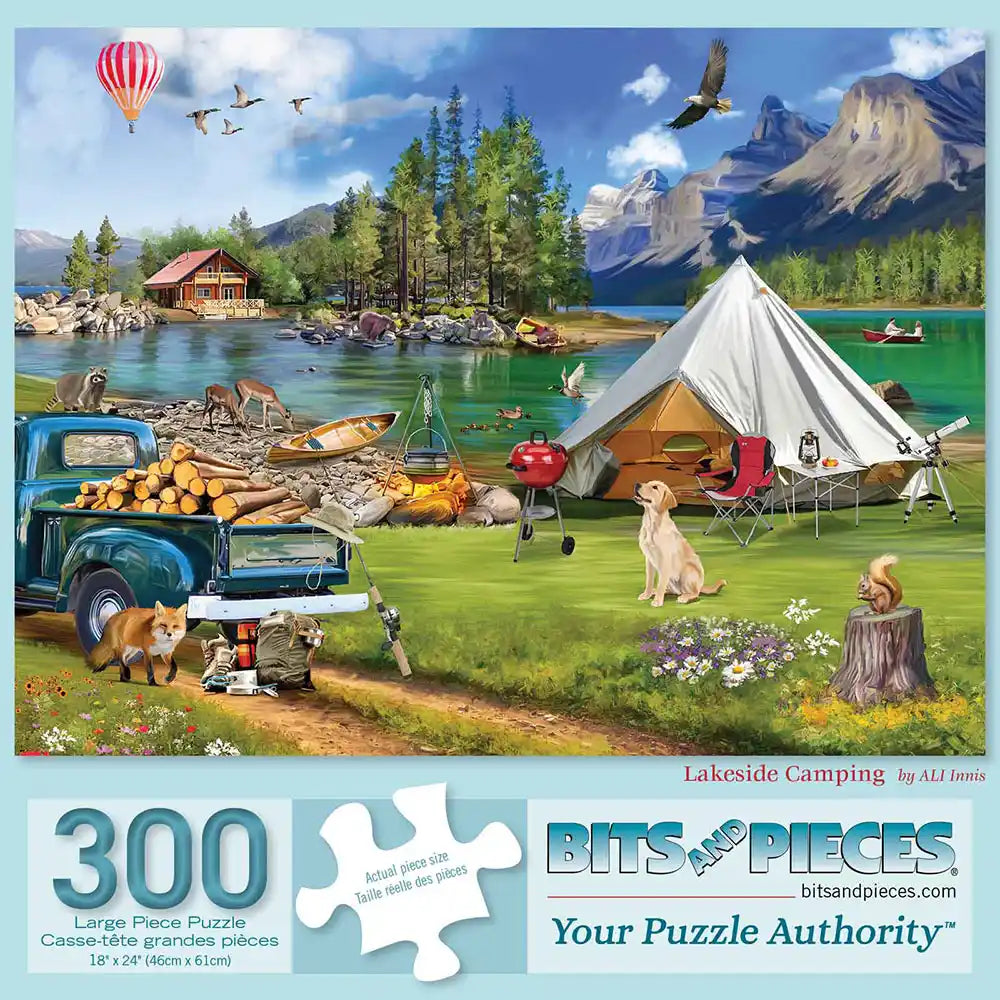 tents puzzle Bits and Pieces 300 Piece Jigsaw Puzzle Lakeside Camping by Ali Innis