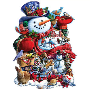 Happy Holiday Snowman Shaped Jigsaw Puzzle