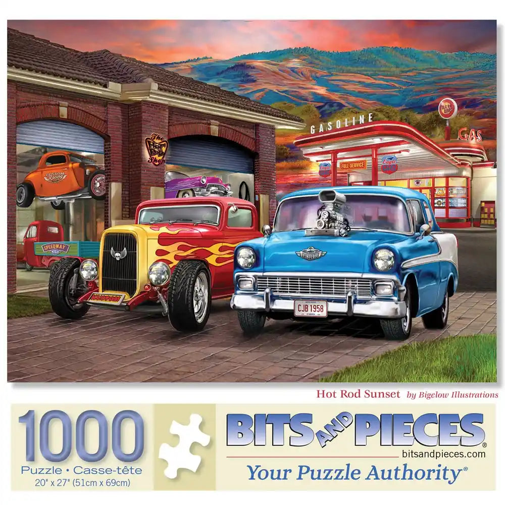 Hot Rod Sunset Jigsaw Puzzle Bits and Pieces