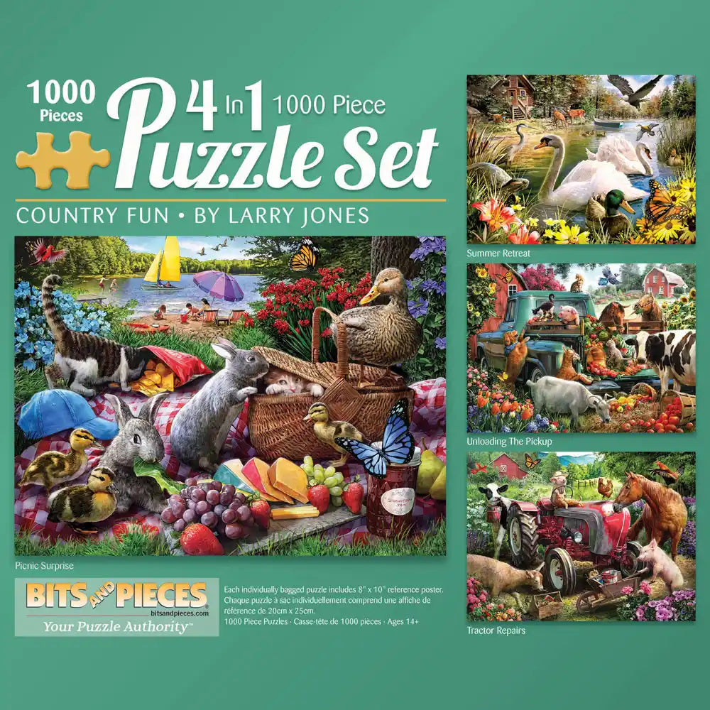 Country Fun 4-in-1 Multi-Pack Puzzle Set | Bits and Pieces Country Fun 4-in-1 Multi-Pack Puzzle Set | Bits and Pieces