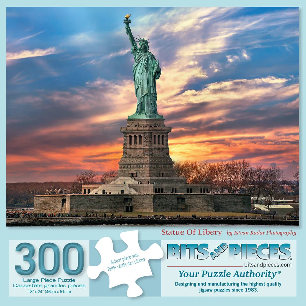 MyPuzzle 1000 Piece Jigsaw Puzzle - New York City Lady Liberty Vintage Poster, Premium For Adults, Made In USA
