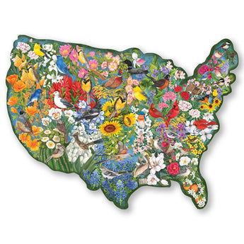 Birds And Blooms Of The USA Shaped Jigsaw Puzzle