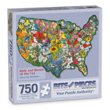 Birds And Blooms Of The USA Shaped Jigsaw Puzzle