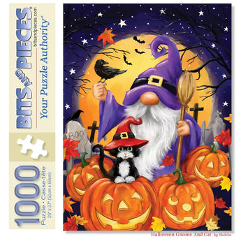 Halloween Gnome And Cat Jigsaw Puzzle