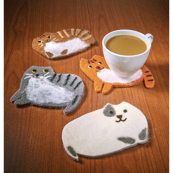 Set of 4 Felt Cat Coaster