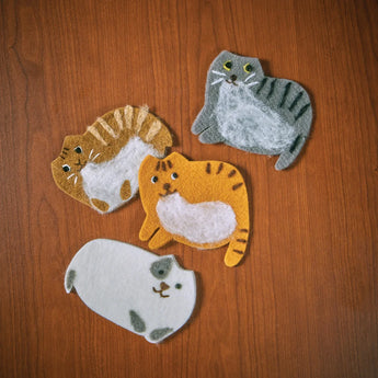 Set of 4 Felt Cat Coaster