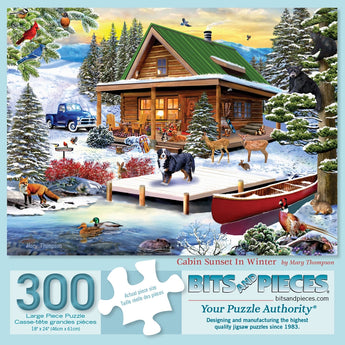 Cabin Sunset In Winter Jigsaw Puzzle