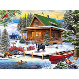 Cabin Sunset In Winter Jigsaw Puzzle