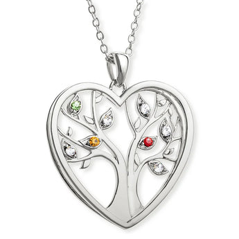 Customizable Tree of Life Birthstone Necklace-Silver Plated