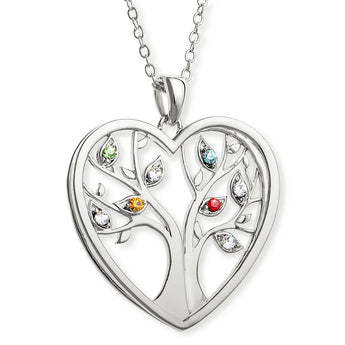 Customizable Tree of Life Birthstone Necklace-Silver Plated
