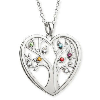 Customizable Tree of Life Birthstone Necklace-Silver Plated