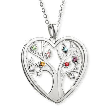 Customizable Tree of Life Birthstone Necklace-Silver Plated