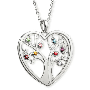 Customizable Tree of Life Birthstone Necklace-Silver Plated