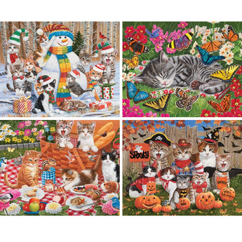 Whiskered Whimsy 4-in-1 Multipack Jigsaw Puzzle Set | Bits and Pieces Whiskered Whimsy 4-in-1 Multipack Jigsaw Puzzle Set | Bits and Pieces