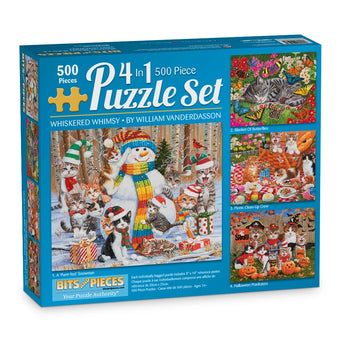 Whiskered Whimsy 4-in-1 Multipack Jigsaw Puzzle Set | Bits and Pieces