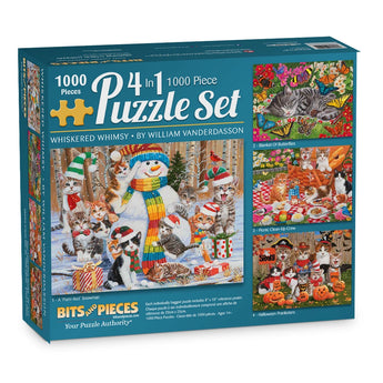 Whiskered Whimsy 4-in-1 Multipack Jigsaw Puzzle Set | Bits and Pieces Whiskered Whimsy 4-in-1 Multipack Jigsaw Puzzle Set | Bits and Pieces
