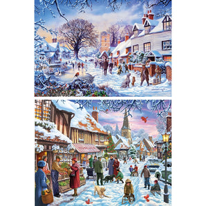 Set of 2 Steve Crisp Wintertime Traditions Jigsaw Puzzles