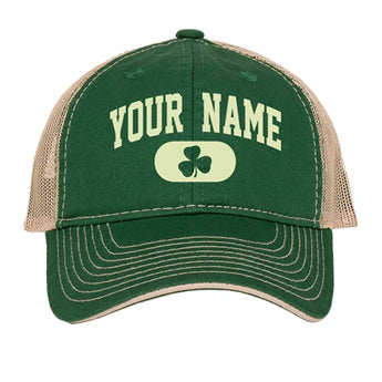 Personalized Irish Varsity  Dark Green Khaki Embroidered Trucker Hat