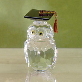 CELINI Glass Owl Graduation Mortarboard Gift Well Done on this Special Day Keepsake to Treasure Forever! 